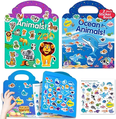 Reusable Sticker Books for Kids, 2 Sets Travel Removable Toddler Sticker Books f - Image 1 of 4