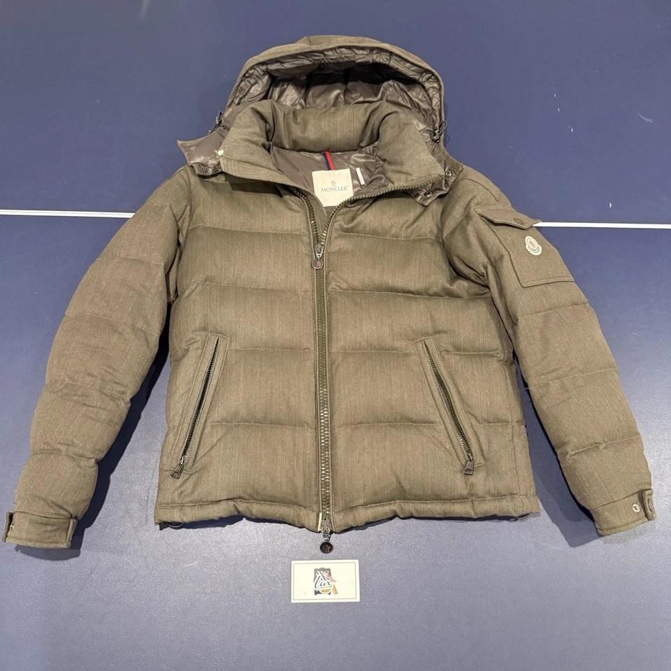 $2,750 RETAIL Moncler Montgenevre Virgin Wool Down Puffer Men 2/M Olive + Grey - Image 1 of 4