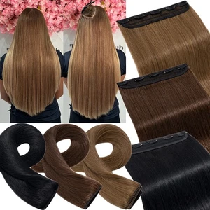 Thick Remy Hairpiece Clip in 100% Human Hair Extensions 3/4 Full Head One Piece - Picture 1 of 31