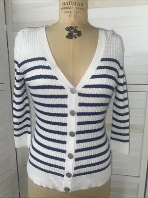 Cárdigan para mujer Jeanne Pierre suéter delantero en V blanco negro botón delantero talla pequeña Foto 1 de 4