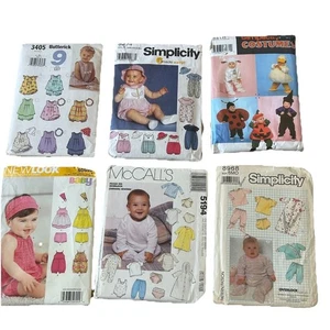 6 Baby Sewing Pattern Outfits Costumes Girls Boys Vintage Tops Bottoms 90s - Picture 1 of 8