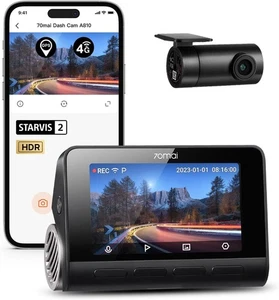 70mai A810 4K Dual Dash Cam Front Rear Starvis 2 GPS WiFi 4G LTE ADAS Parking - Foto 1 di 8