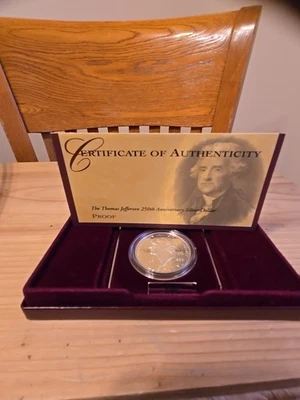 1993-S THOMAS JEFFERSON 250TH ANNIVERSARY PROOF SILVER DOLLAR-BOX & Certificate  - Image 1 of 4