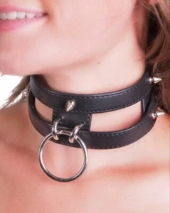Collar gótico de Coachella con clavos y anillos negro BDSM para mujer - Imagen 1 de 1