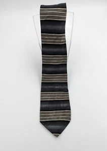 OTTIMO UOMO - Black, Grey & Tan Striped Patter - 100% Silk - 60" x 3.75" - Picture 1 of 5