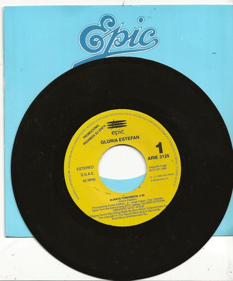 GLORIA ESTEFAN ALWAYS TOMORROW SPAIN PROMO SINGLE FROM 1992, MINT - Image 1 of 1