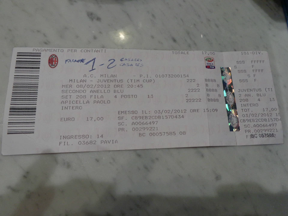 Ticket Copa TIM 2011/2012 Milán vs Juventus 02/08/2012 Segundo Anillo Foto 1 de 1