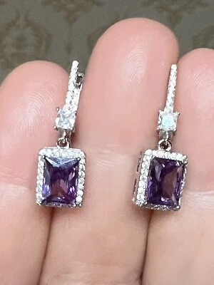 Lüxus Amethyst Quarz Diamanten Ohrringe  Ohrhänger 925 Sterling Silber - Bild 1 von 4