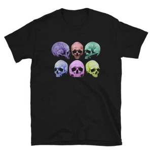 Pastellfarbenes Death Skulls Goth Fashion Kurzarm T-Shirt - Bild 1 von 12