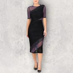 Topshop Damen marineblau durchsichtig Netz & schwarz Häkelspitze Bleistiftkleid UK 10 - Bild 1 von 7