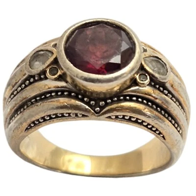 Anillo Estate Vintage Granate y Circonita Blanca Diseño Art Deco Plata de Ley 925 Talla 7 Foto 1 de 4
