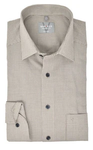 Marvelis Herren Businesshemd Comfort Fit Kent Kragen Langarm Kariert Braun - Picture 1 of 4