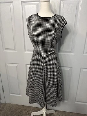 Vestido Danny & Nicole Blanco y Negro Lunares Poli Spandex Acampanado Talla 14 Patinador Foto 1 de 4