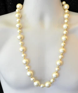Vtg Napier Necklace Chunky Chain Faux Pearl Gold Tone bead  29"  statement PZ22 - Picture 1 of 9