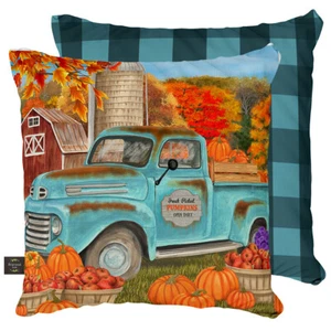 Fresh Picked Pumpkins Fall Decorative Pillow Pickup Indoor Outdoor 17" x 17" - Picture 1 of 3