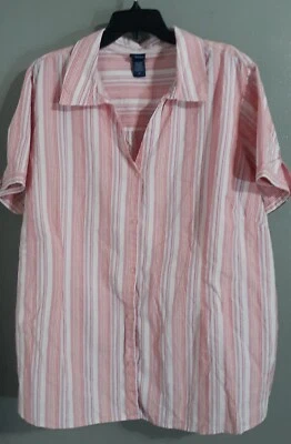 Woman’s Basic Editions Short  Sleeve/button Up Pink Striped Shirt Top. Sz 4x - Image 1 of 4