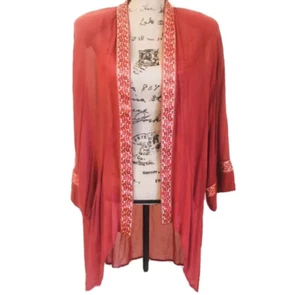 Vintage Embroidered Kimono Womens One Size Sheer Chiffon Duster Hi-Lo 1980s-90s - Picture 1 of 7