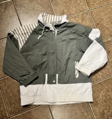 Chaqueta de lluvia cortavientos verde cremallera completa morera Y2K vintage años 90 grande para mujer Foto 1 de 4