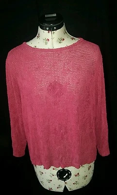 Sarah Arizona Fuchsia 3/4Sleeve Silky Loose Fit Oversized Cropped Top Blouse - Image 1 of 4