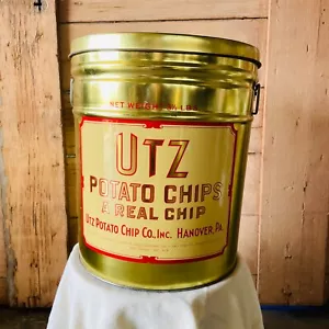 Utz’s Potato Chips Company große Vintage Gold Metall Dose mit Griffen & Deckel 3,5 Pfund - Bild 1 von 14