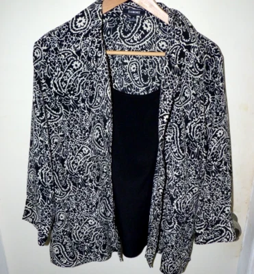 Blusa paisley Elementz feminina XL L/S abotoada em excelente estado usado parece 2 peças, mas é 1 - Imagem 1 de 4