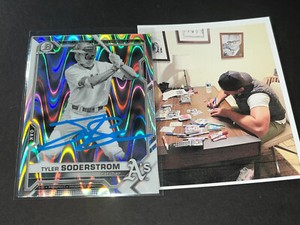 Tyler Soderstrom A's Auto Signed 2021 Bowman Black & White Ray Wave Refractor
