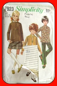 Girls SKIRT Bell -Bottom PANTS Nehru JACKET Simplicity 7923 VTG 1968 Sew Pattern - Picture 1 of 4