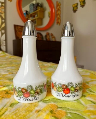 Dispensadores de botellas de aceite y vinagre de vidrio con leche Gemco Spice of Life vintage años 70 Foto 1 de 4