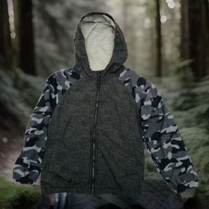 OshKosh B’gosh Camouflage Jacket Boys 7 Hoodie Gray Lined Full Zip Pockets - Picture 1 of 10