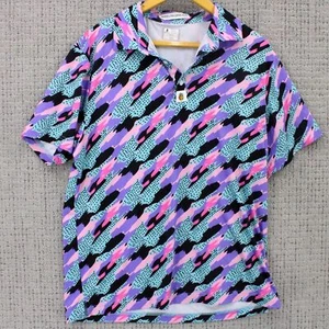 Breasy Apparel Polo Shirt Men Large L Multicolor Soft Short Sleeve Retro Pattern - Picture 1 of 9