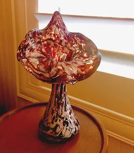 Antique Jack In The Pulpit Vase White Opalescent Cranberry Silver Flecks - Picture 1 of 8