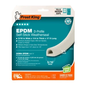 5/16" X 17' White EPDM D-Profile Self-Stick Weatherseal - 1/4" Thick - Picture 1 of 1