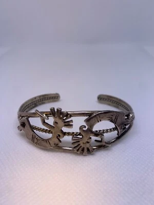 vtg marked sterling silver native ella peter kokopelli cuff bracelot - Image 1 of 4