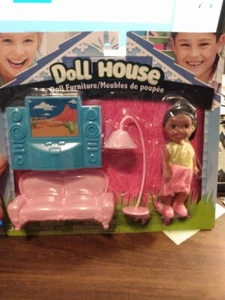 TOY DOLL HOUSE FURNITURE AND DOLL / 4-PIECE PLAYSET AGES 3+ new on card - Picture 1 of 5