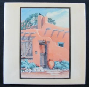 Vintage DECORATIVE "SANTA FE ADOBE" Art Tiles by Karen Brueggemann, 8" x 8" USA - Picture 1 of 5