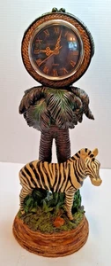 Zebra clock resin sculptured under palm trees 15"Ht. Functioning Clock - Picture 1 of 12