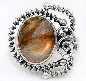 Natural Labradorite 925 Solid Genuine Sterling Silver Ring Jewelry Sz 9 @19-4 - Picture 1 of 2