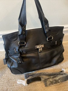 Donald J Pliner Women's Large Black Leather Satchel With Lock - Picture 1 of 10