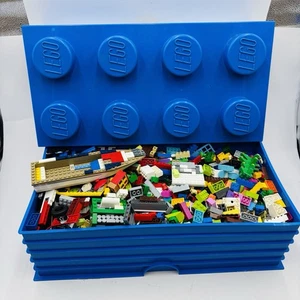 Legos 10 Pounds Mixed Lot with Blue Lego Block Storage Box - Picture 1 of 7