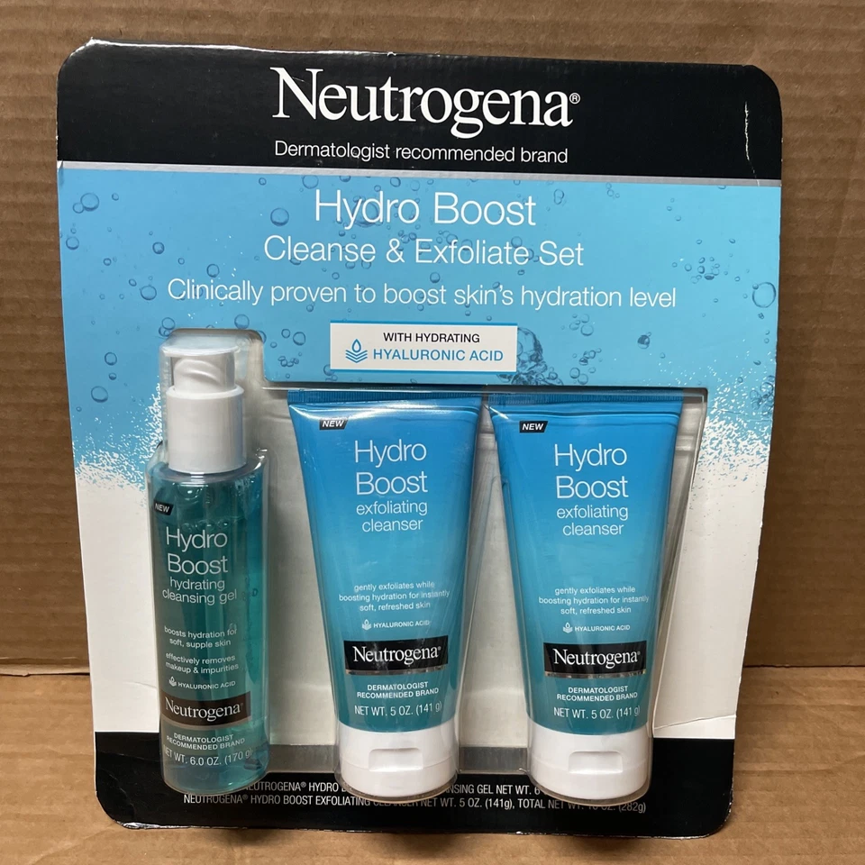 Neutrogena Hydro Boost Cleanse & Exfoliate 4-pc Set All Full Size Damage Top