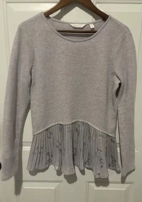 Lauren Conrad Fleece Top Women Peplum Ruffle Silver Metallic Floral Gray Medium - Image 1 of 4