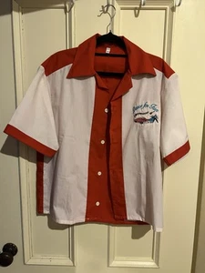 50s and 60s Rock N Roll Shirt Size 44 White And Red Shirt Sleeve Button Up - Picture 1 of 5
