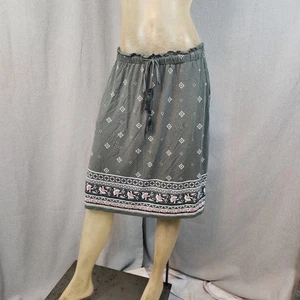 J Jill Olive Green Geometric Print Aline Drawstring Elastic Waist Skirt SMALL - Picture 1 of 6