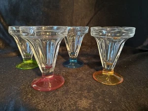 Vintage Libbey Crisa 4 Set Pedestal Ice Cream Sundae Multicolor Colorful Glasses - Picture 1 of 13