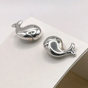 Brighton Humphrey Silver Tone Whale Post Earrings with Crystal Accents Nautical - Picture 1 of 6