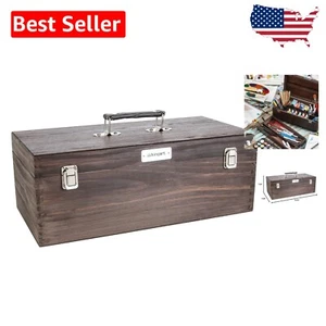 Elegante caja de suministros de madera para artistas - almacenamiento portátil con 8 compartimentos profundos - Imagen 1 de 4