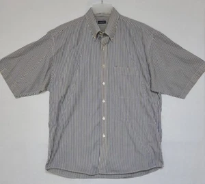 Vintage Gitman Camp Shirt Large Blue/Tan Verticle Stripe Button Front Shirt (Z4) - Picture 1 of 6
