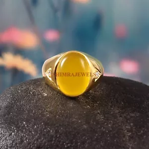 Natural Yellow Onyx Gemstone with Gold Plated 925 Sterling Silver Men's Ring #89 - Picture 1 of 4