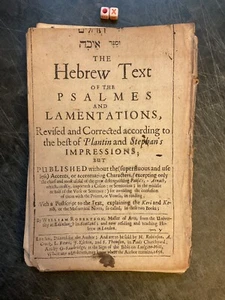 The Hebrew Text Psalmes And Lamentations William Robertson 1656 Rare Jewish Book - Picture 1 of 7