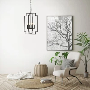 Pendant Chandelier Black Mid-century Modern Dining Room Bedroom Light Fixture - Picture 1 of 8
